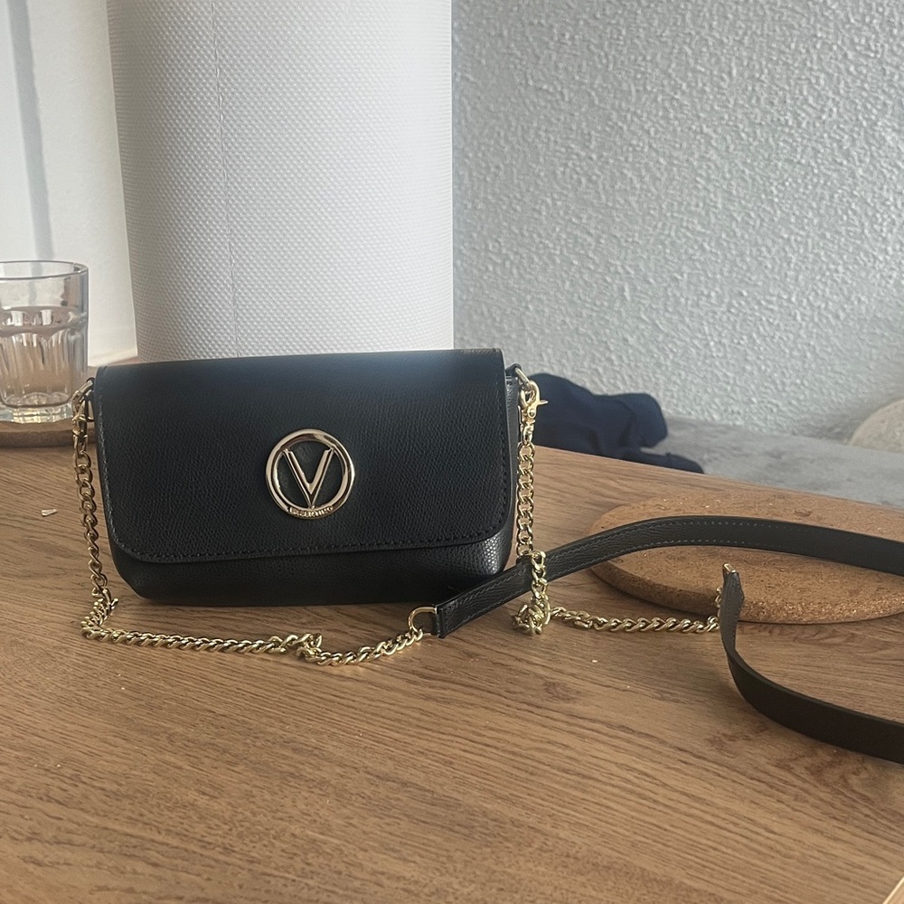 Mario Valentino Black Crossbody Bag with Gold Chain